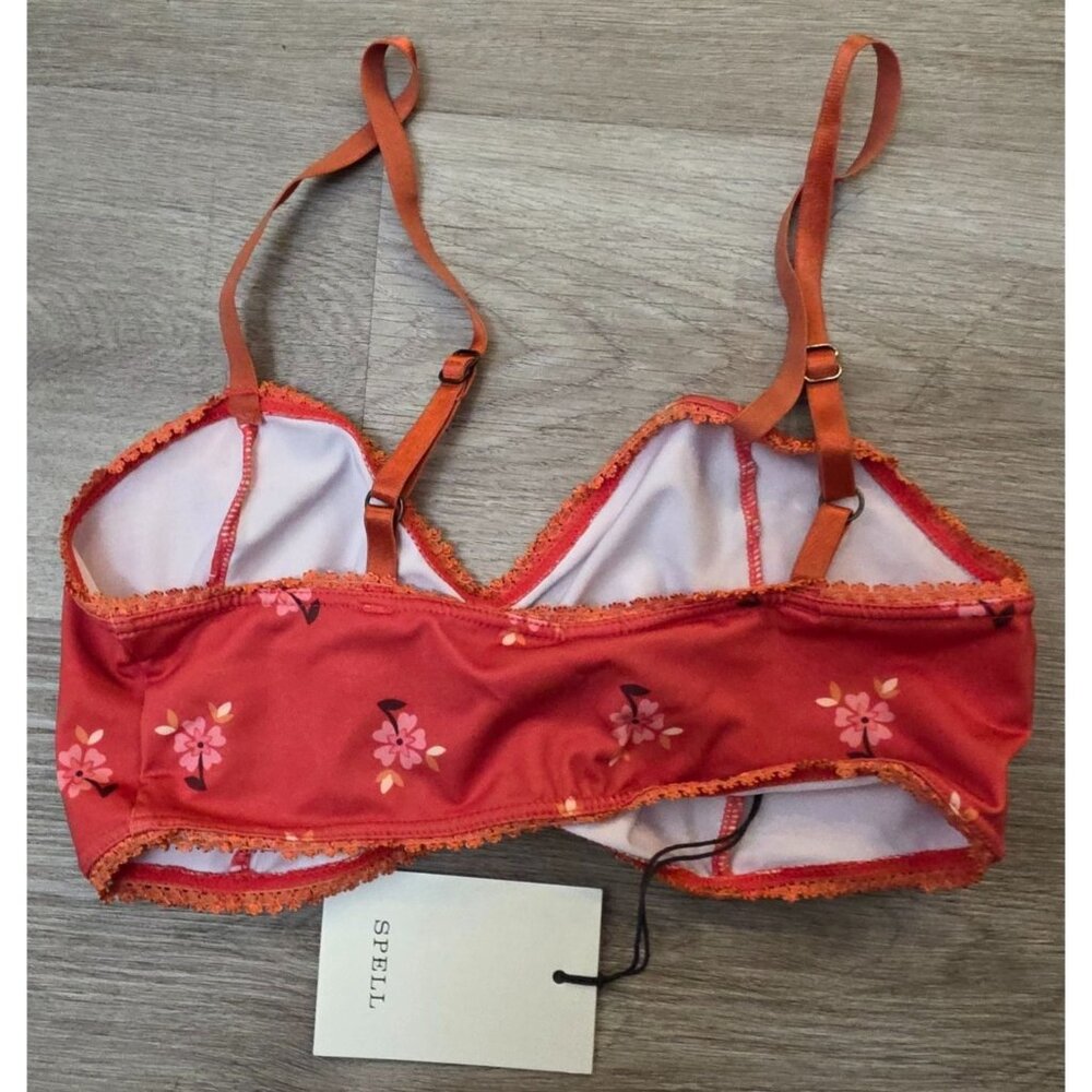 Spell & The Gypsy Collective NWT Joni Bra Red bralette Floral Bag Large - Picture 3 of 5